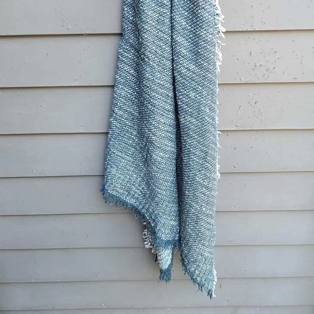Tickled Pink Blue White Woven Wrap Scarf